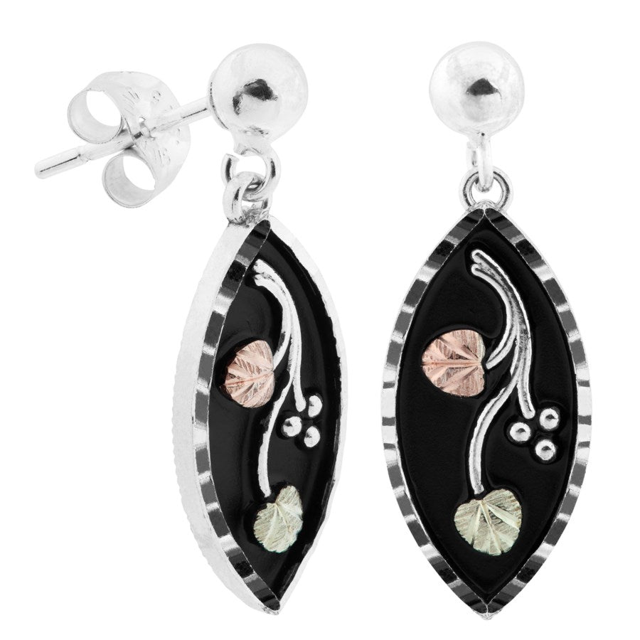 Sterling Silver Black Hills Gold Antiqued Oval Drop Earrings