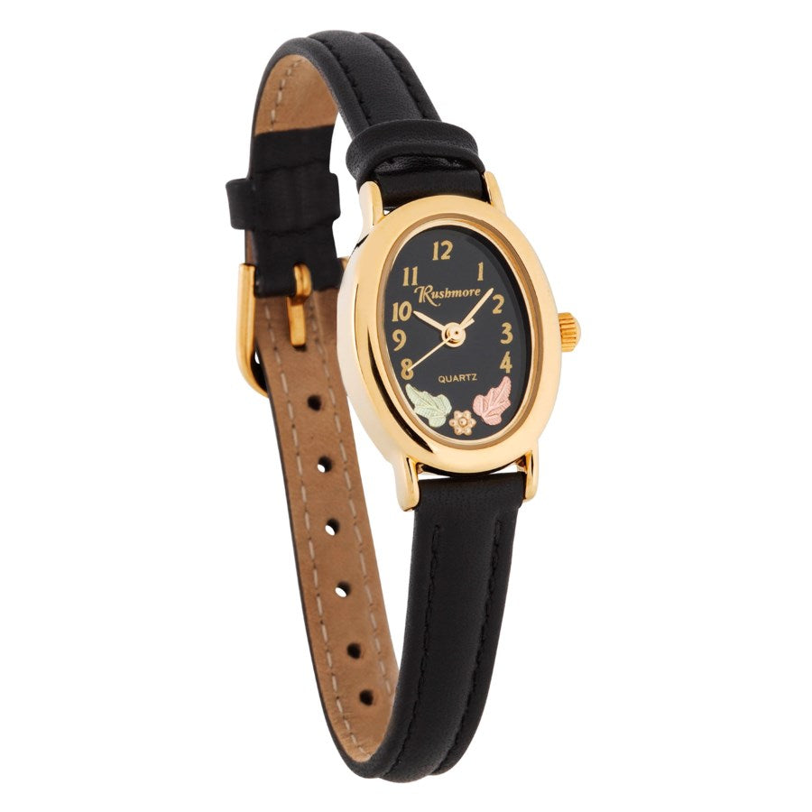 leather strap gold face watch