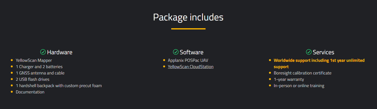 YellowScan Mapper LiDAR Includes
