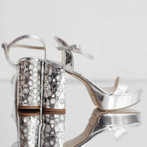 glory silver metallic platform heeled shoes by freya rose designer