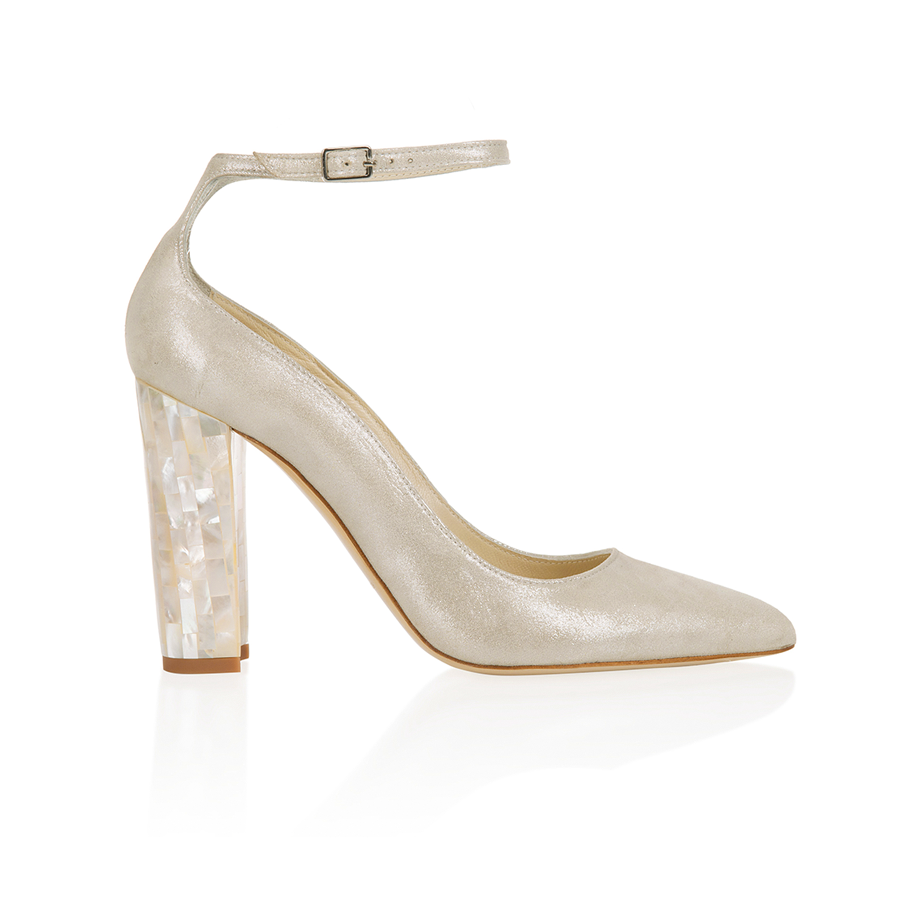 Micola Champagne Mother of Pearl Block Heel