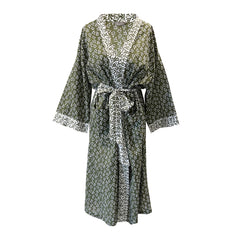 Green leaf cotton kimono robe