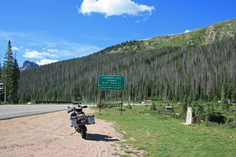 Motorcycle parked at Cameron Pass.