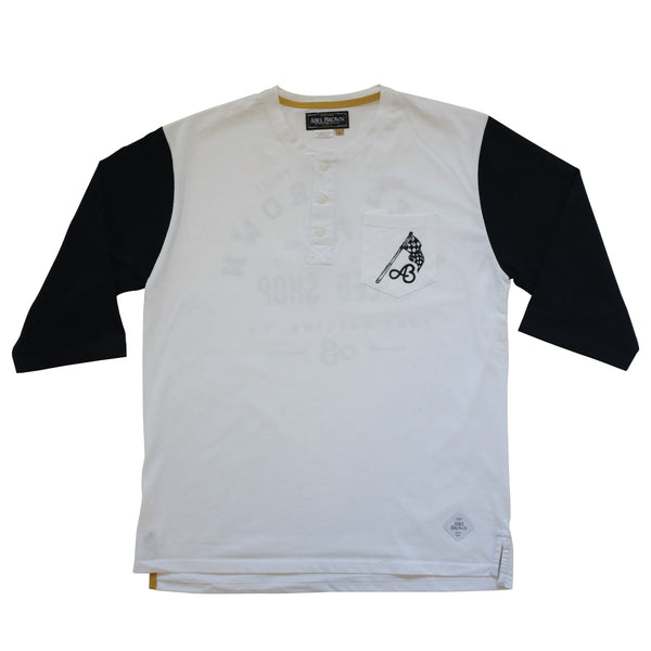 Rally Graphic White 3/4 Sleeve Henley - Motorcycle Lifestyle Gear ...