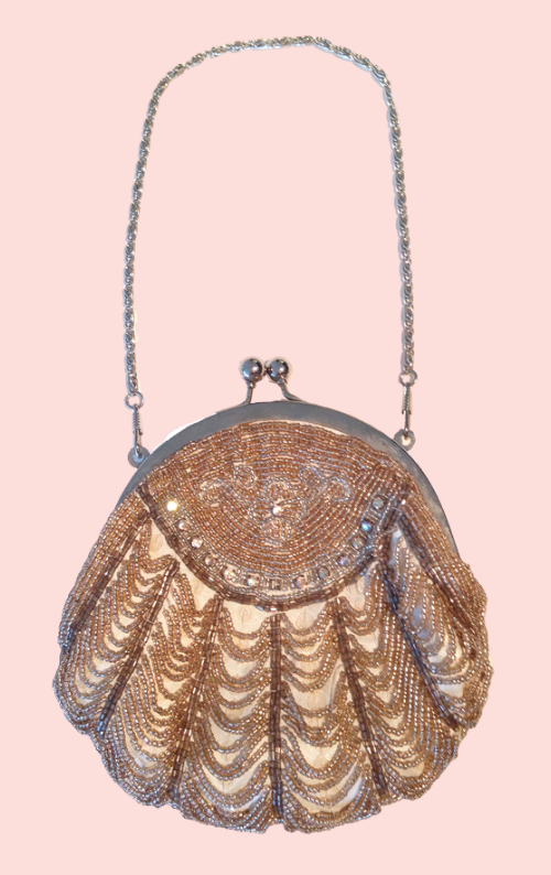 rose gold beaded bag