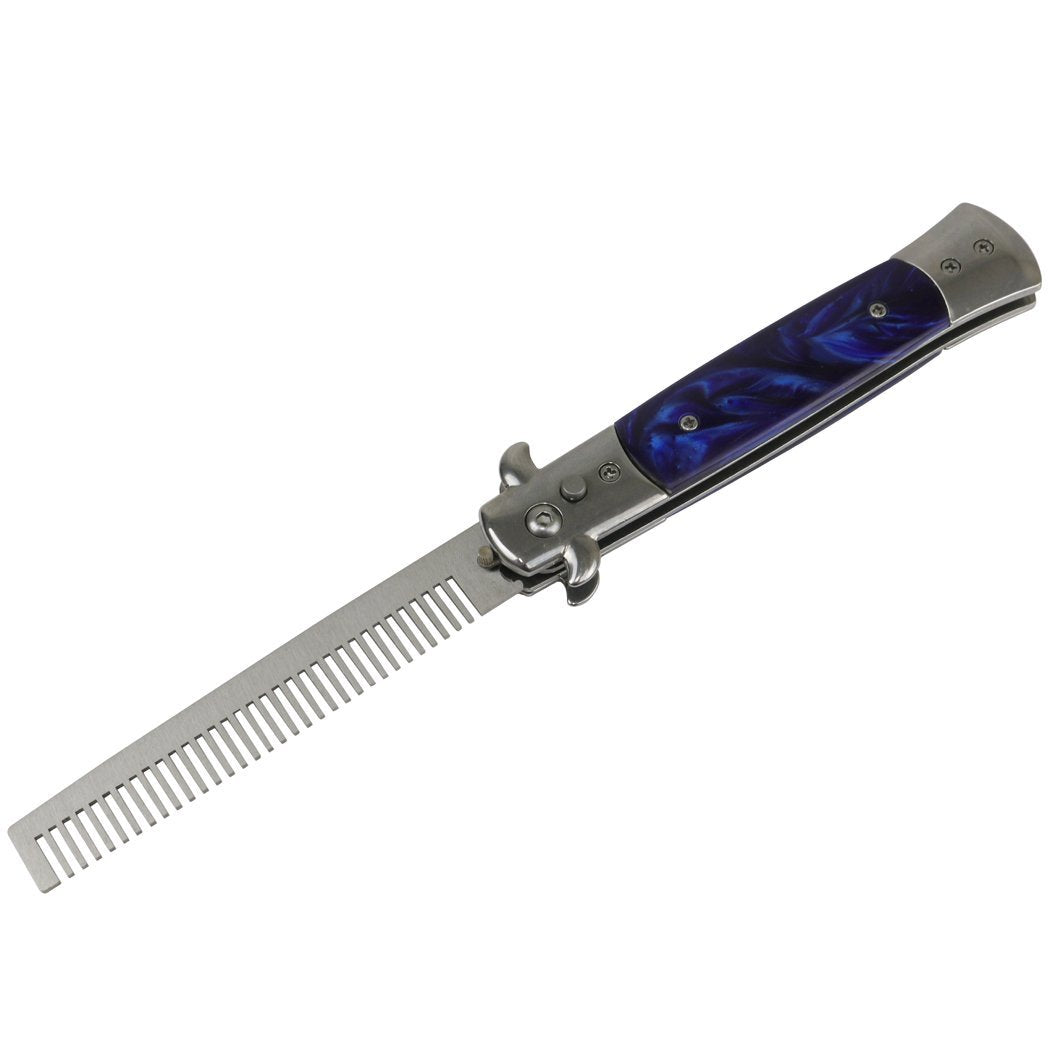 Flick Knife Switch Blade Brush Novelty Folding Knives Blue Pearl 13482-img-0