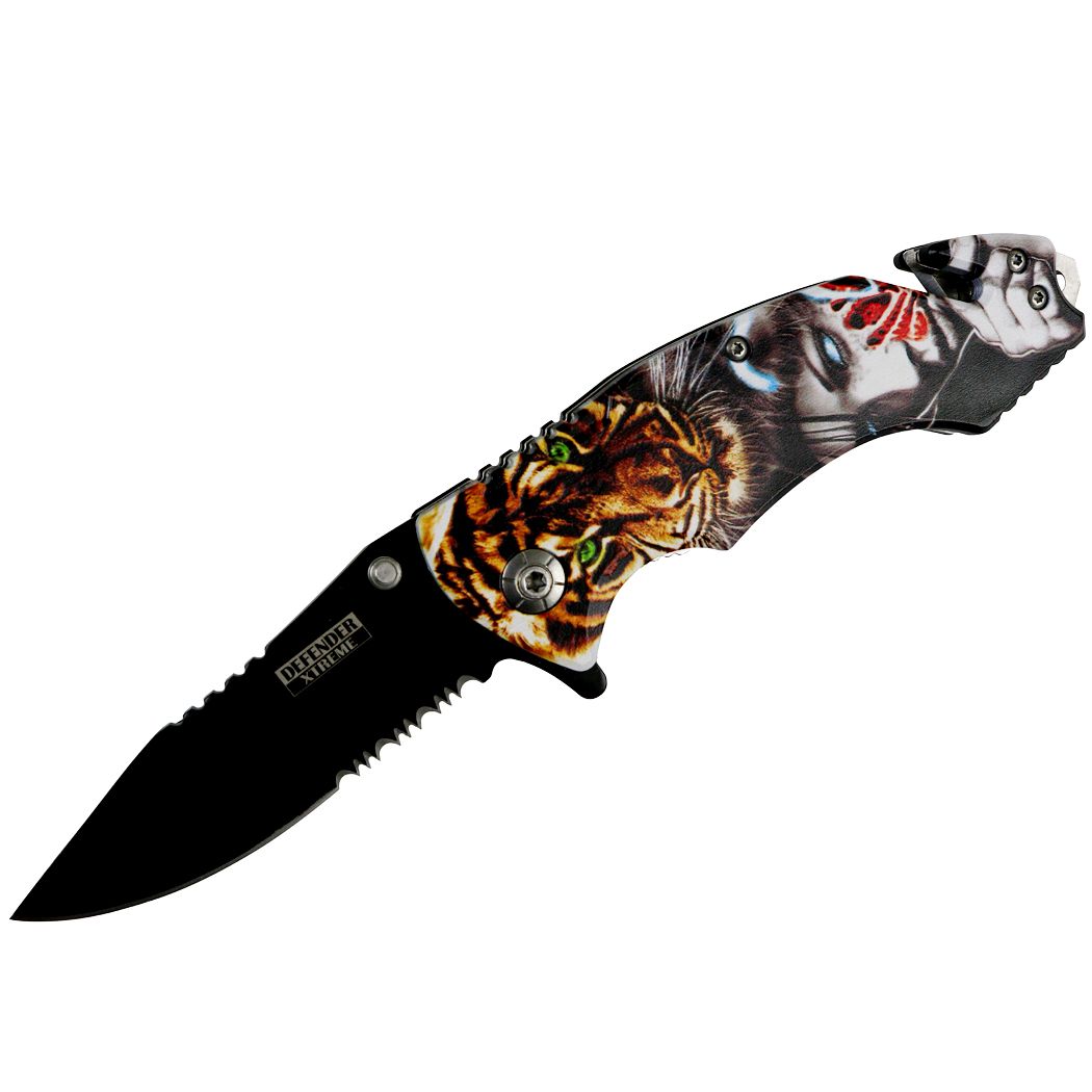 8" Lioness Lady Spring Assisted Folding Knife Belt Cutter-img-0