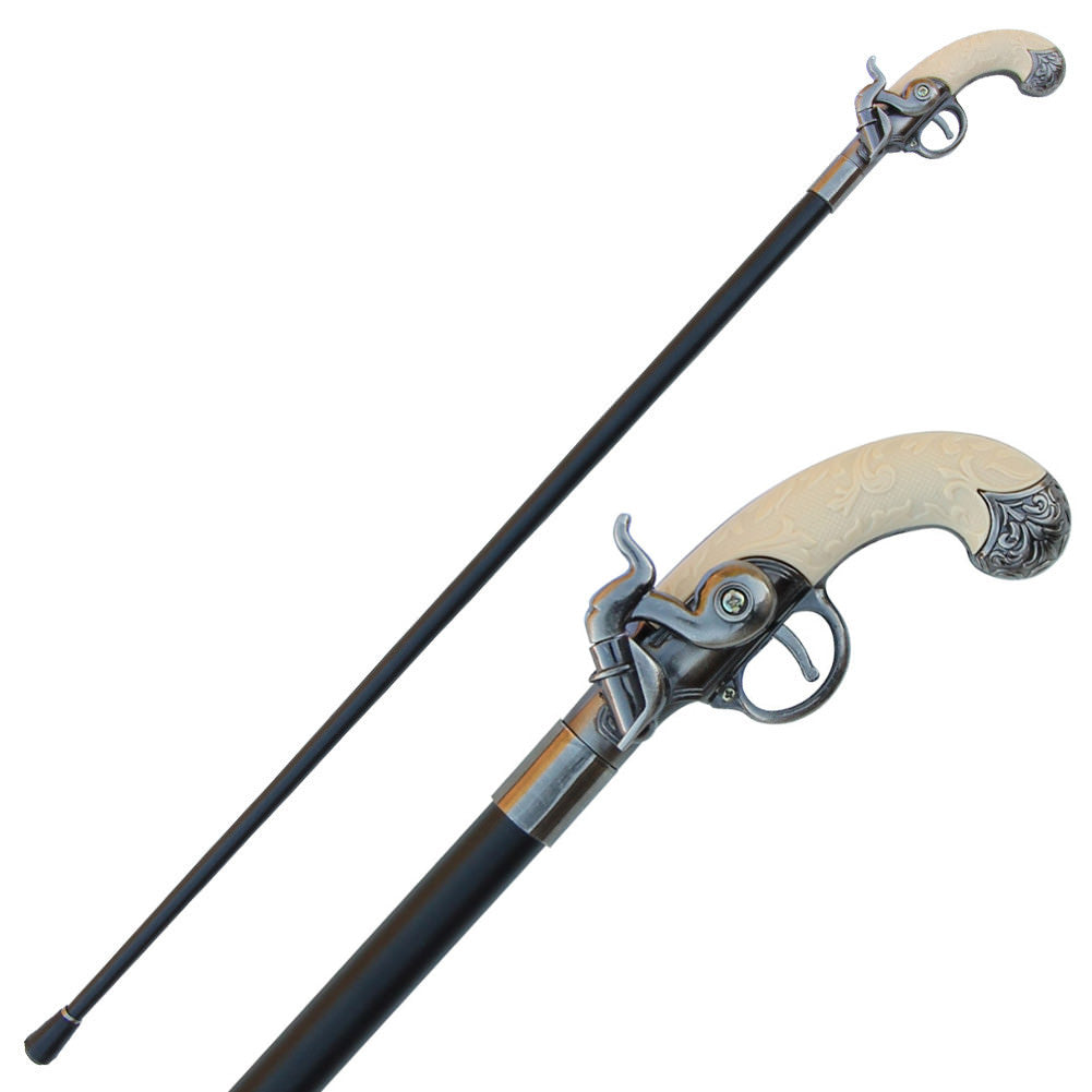 Flintlock Walking Cane Antique Gun Handle-img-0