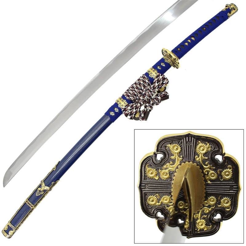 Blue Japanese Tachi Ceremonial Katana Samurai Sword H& Forged-img-0
