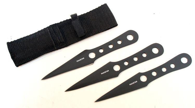 Set of 3 All Black Throwing Knives w Sheath 475-S-img-0