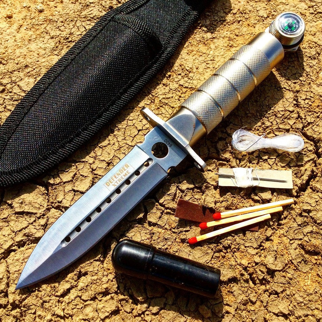 8" Silver Survival Knife w Survival Kit & Sheath-img-0