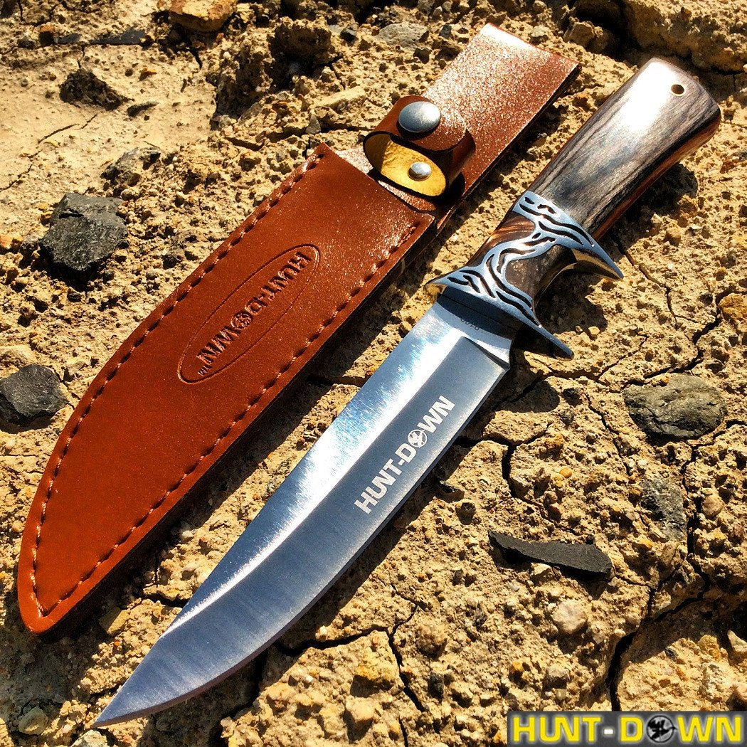 12" Hunt-Down Black/Brown Sporting Knife Leather Sheath-img-0