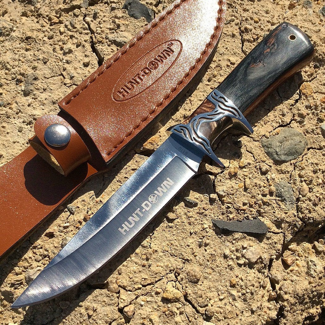 10.5" Hunt-Down Sporting Tactical Sharp Knife Leather Sheath-img-0