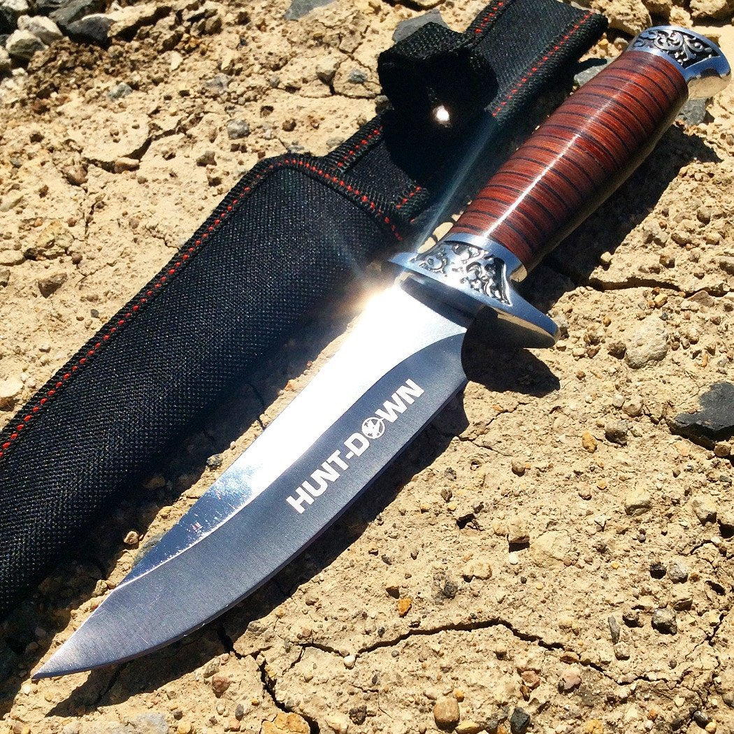 10" Hunt-Down Fixed Blade Knife engravedNylon Sheath-img-0