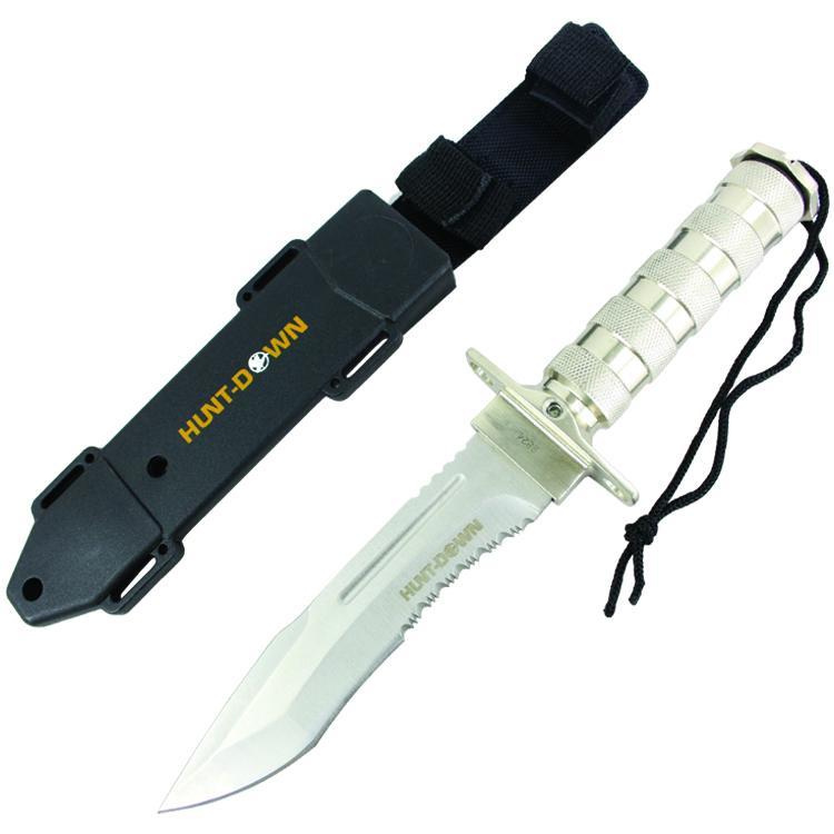 Hunt-Down 12" All Chrome Fixed Blade Survival Knife Survival KitCompass-img-0