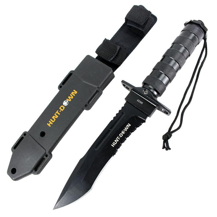 Hunt-Down 12" All Black Fixed Blade Survival Knife Survival KitCompass 9825-img-0