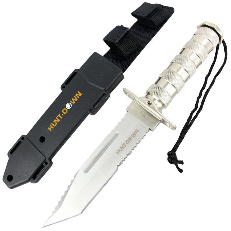 Hunt-Down 12" Chrome Color Fixed Blade Survival Knife Survival Kit Compass-img-0