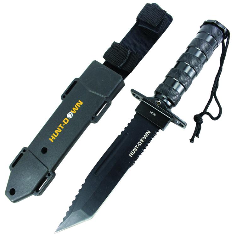 Hunt-Down 12" Black Color Fixed Blade Survival Knife Survival Kit Compass-img-0