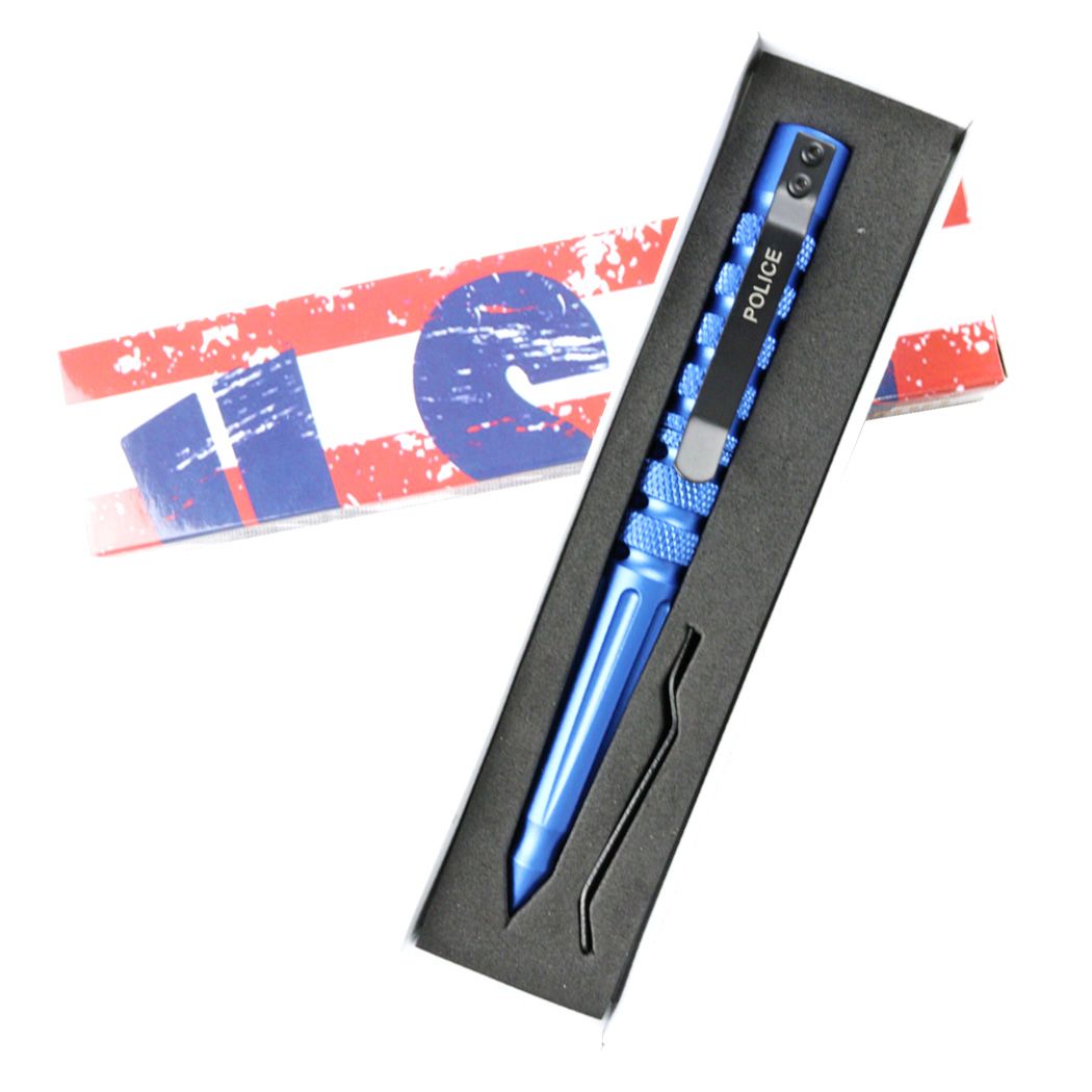 Hunt-Down Powerful 6" Blue Police Survival Tactical Pen For Self Defense-img-0