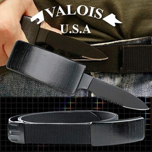 Adjustable Nylon Belt Black Pakkawood Buckle Hidden Knife-img-0