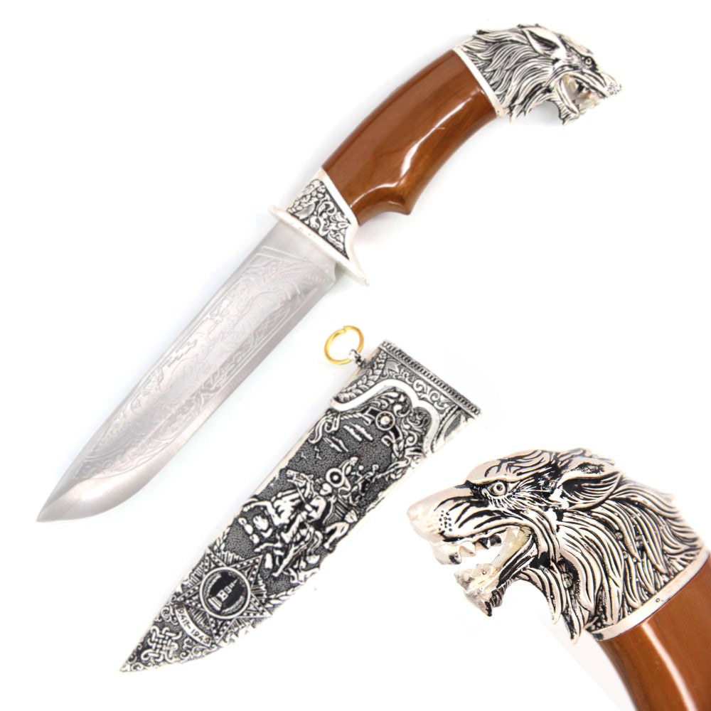 Mountain Wolf Head Dagger Fixed Blade Hunting Knife -img-0