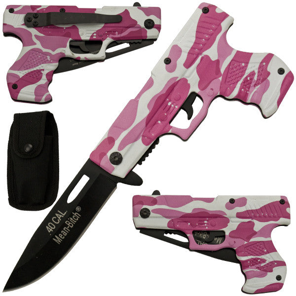 Mean Bitch Spring Action Gun Pistol Knife WOMENS PINK CAMO-img-0