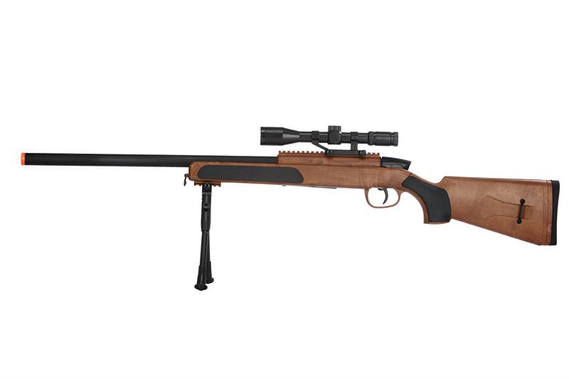 415 FPS Airsoft MK51 Bolt Action Sniper Rifle W/ ScopeBi-Pod WOOD-img-0