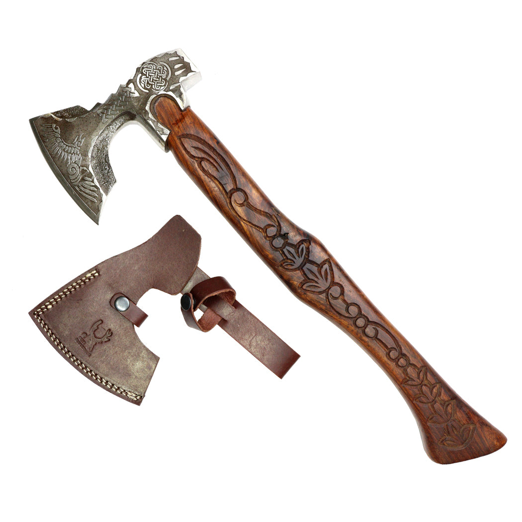  23" Steel Etching Blade Hunting Axe Wood Sheath-img-0