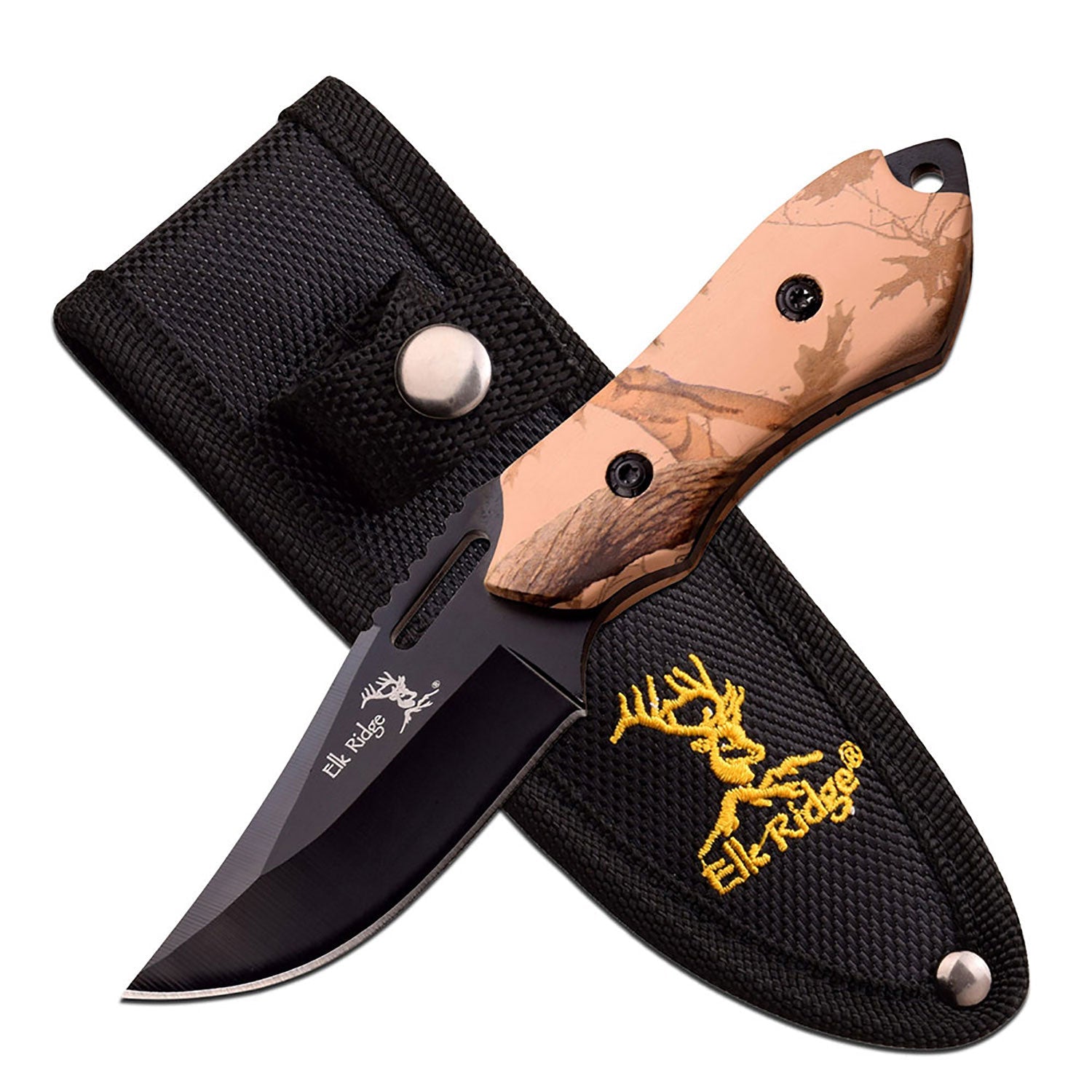 Elk Ridge Fixed Blade Knife ER-562BC Camo Hunting Full Tang w/ Sheath-img-0