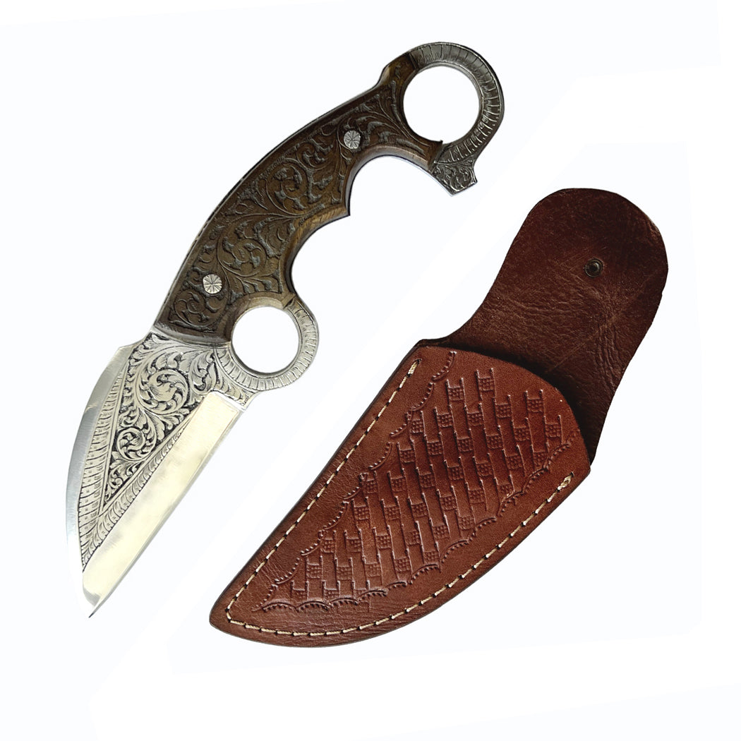  9.5" Custom H& Made Engraved BladeHunting knife Sheath-img-0