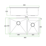 SUS304 Double Bowl Kitchen Sink c/w roll up rack & basket- Satin