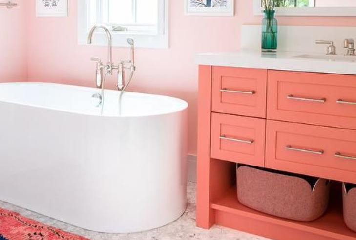 dreamy pink and orange bathroom