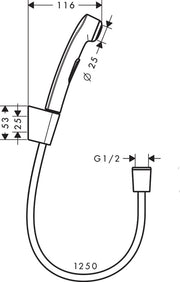 Bidet 1 Jet Hand Shower/ Porter's Shower Holder Set, w Pressure Shower Hose 1.25m, DN15, Chrome (5265647272098)