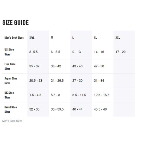 Stance size guide Men Socks מדריך מידות גרביים גברים סטאנס