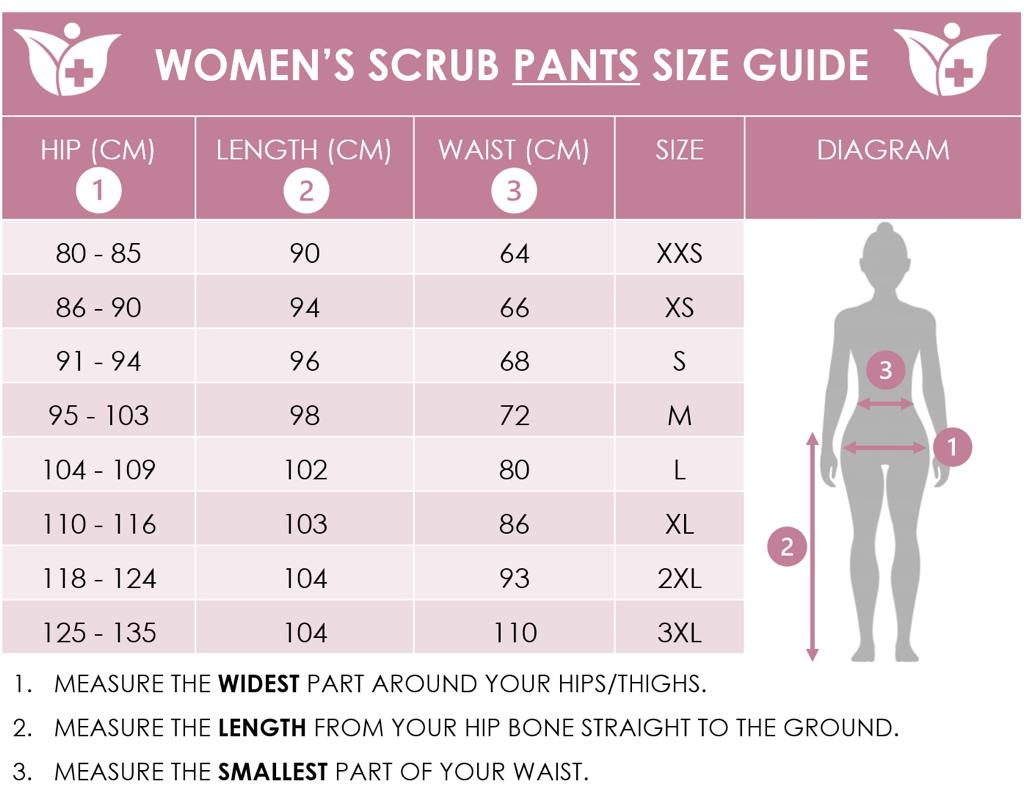 Size Chart Womens Scrub Pants STEPS Elegant Medical Uniforms