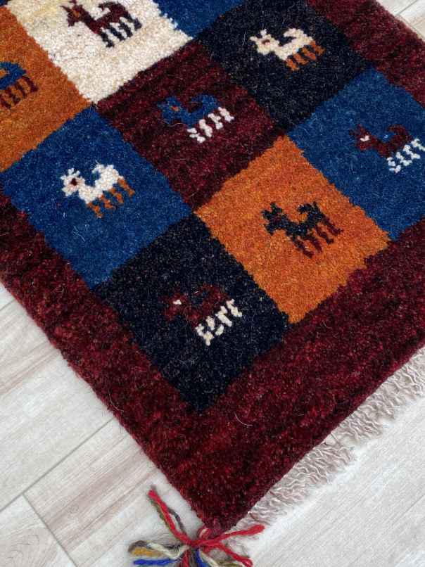 玄関マット ギャッベ ペルシャ絨毯 ウール アンティーク 93×65cm-