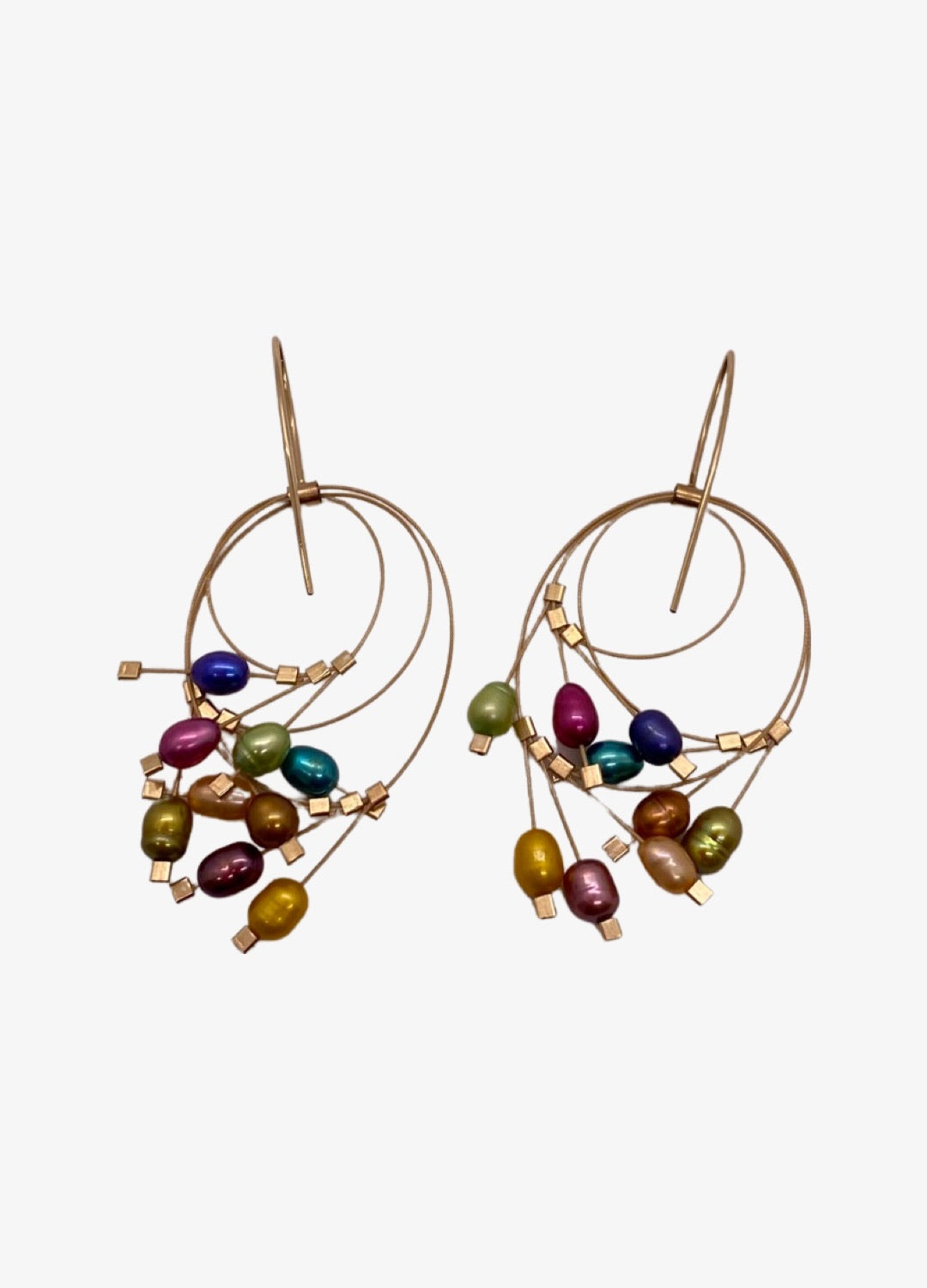 Rainbow Pearl & Gold Vertigo Hook Earrings