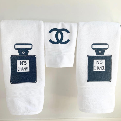 Rhinestone gold chanel logo/White color hands towels 2 size 16in x 32i –  Candles glam