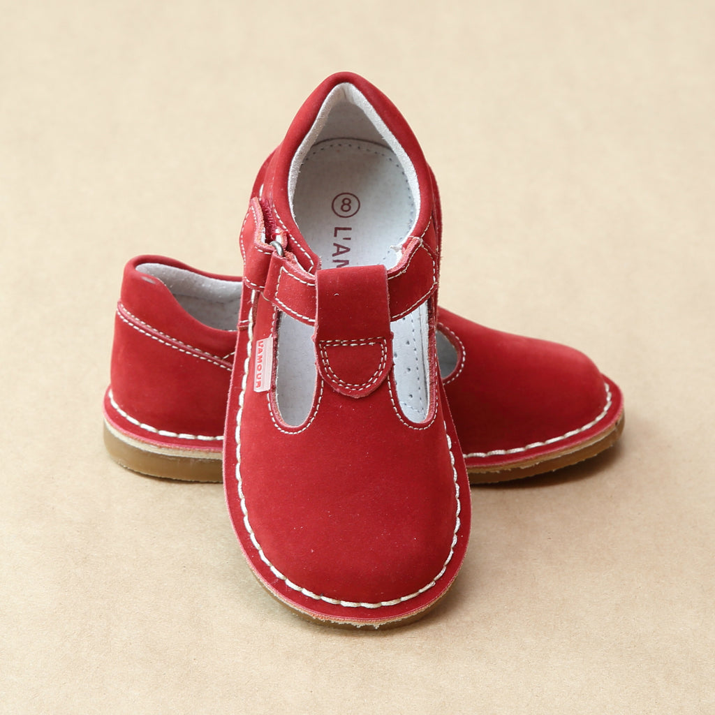 red leather mary janes