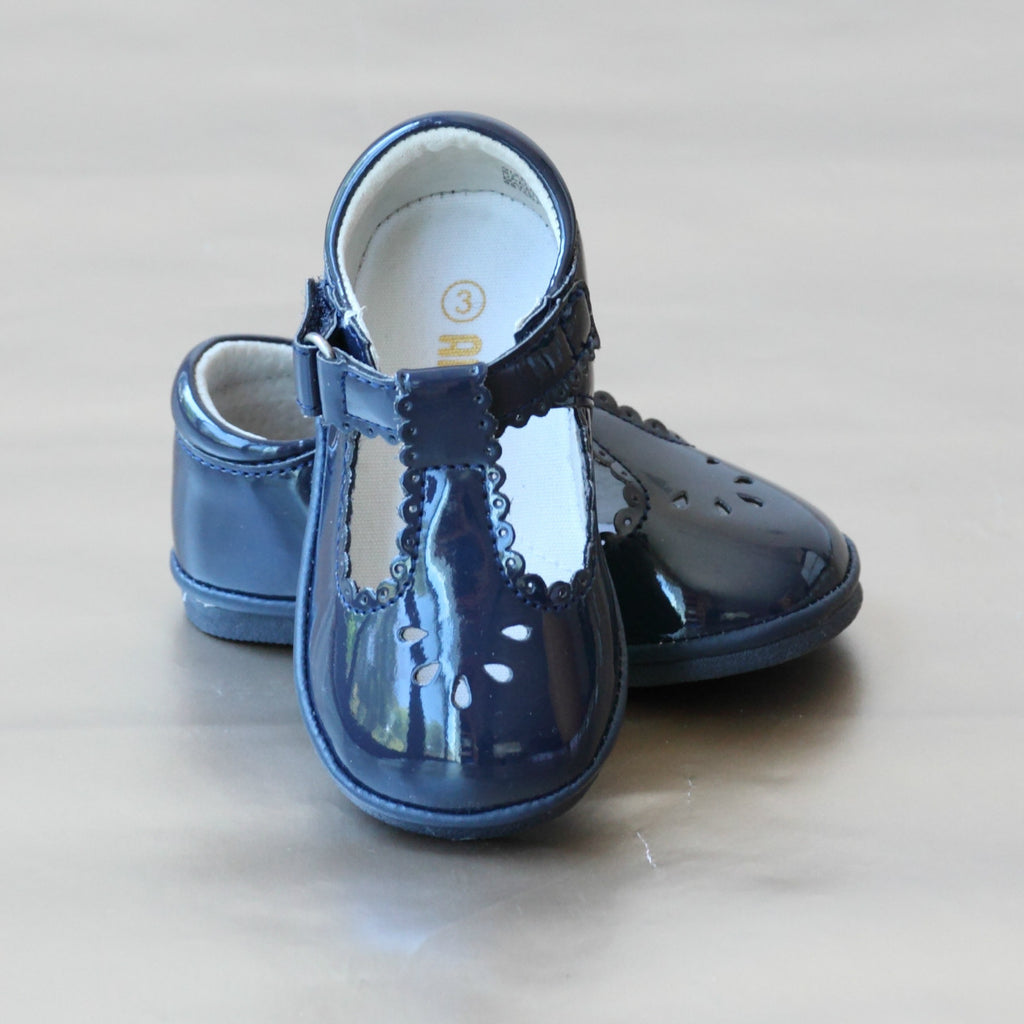 navy patent baby shoes