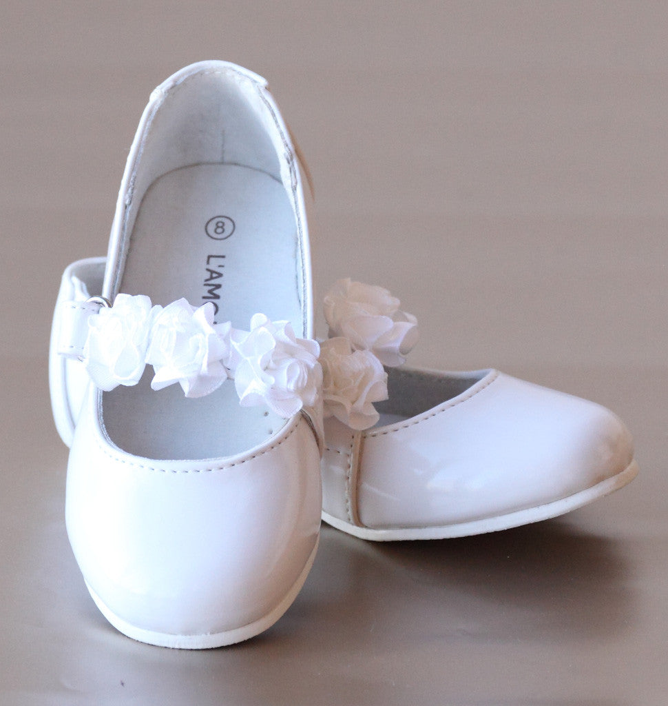 L'Amour Patent White Leather Flower Girl Flats Petit Foot