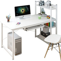 Computer Desk with Storage Shelves by U HOOME, Home Office Desk Study Writing Table, Workstation, Stable Metal Frame,Modern Simple Style (Yellow and White with shelf and drawer)
