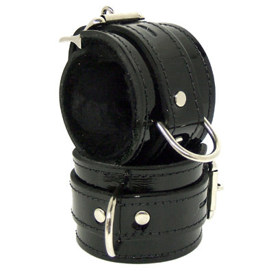 Leather Wrist Restraint With Fleece Lining And Lockable Buckle