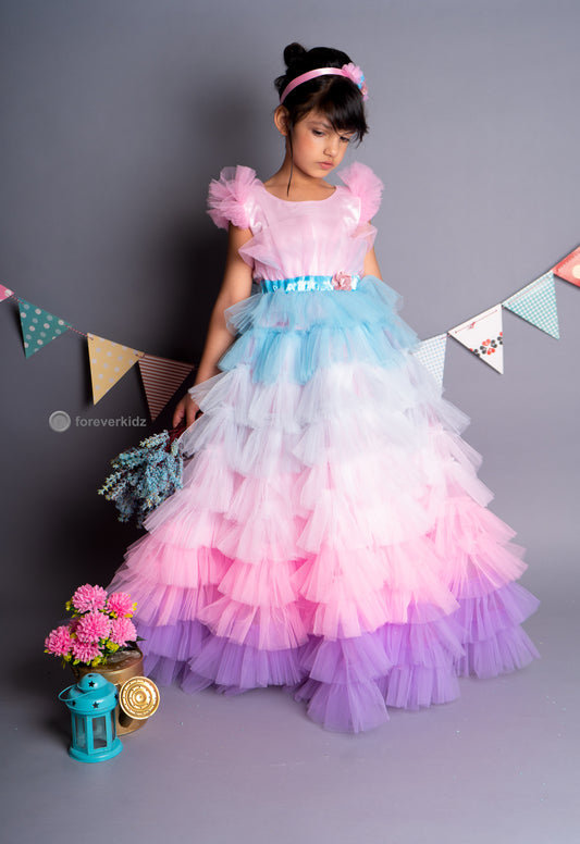 Seagreen Hilow Party Dress, Birthday party gowns for girls