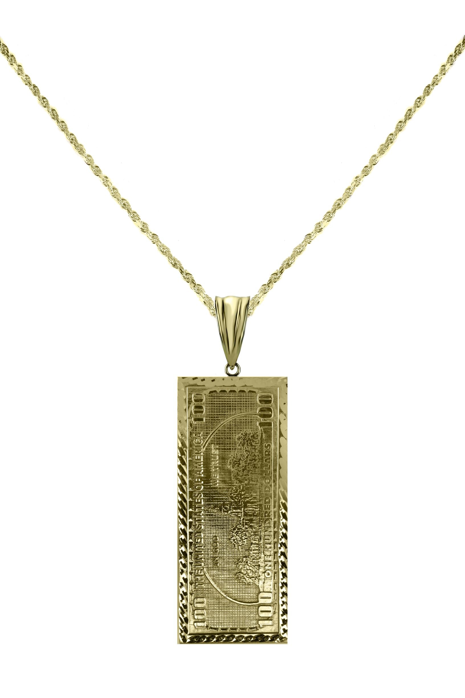 $100 Dollar Bill Pendant 10k yellow gold