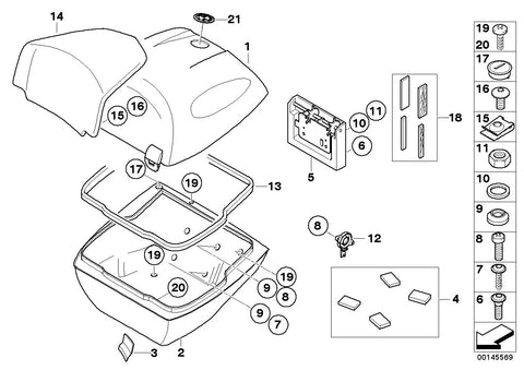 R RT, 2010-'13 (USA) parts for Top 49l, set of – MOTORRAD-ONE INC.