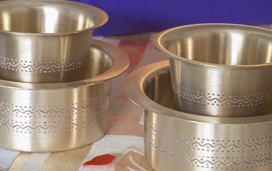 Gayatri - Pure Brass Coffee Filter 350 Ml + Dabara Set (4 Sets)- Kumbakonam  Traditional Special. Heavy Weight, Dabra Set Each 150 Ml Capacity. Serves