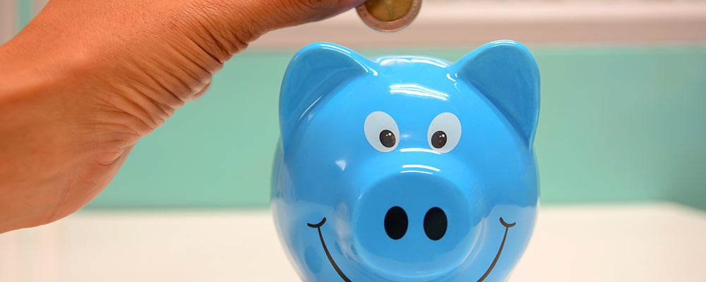 A pig money bank with someone putting money into it.