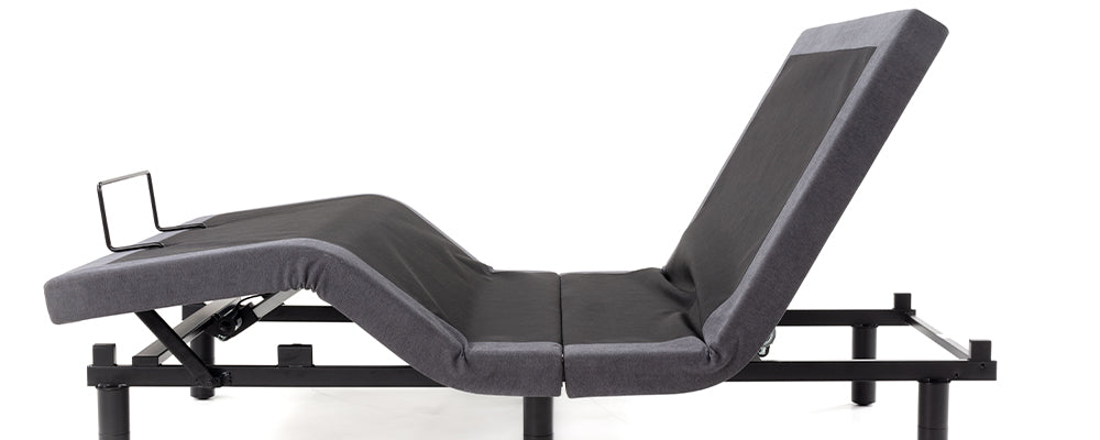 Opera adjustable motion base on a white background with the backrest and leg rest in a raised position