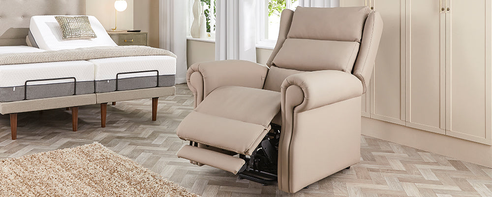 a riser recliner chair in the reclined position